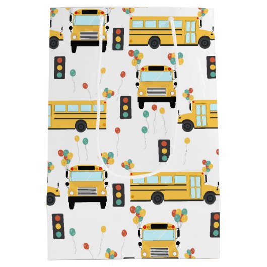 Yellow School Bus Kids Birthday Party Mittlere Geschenktüte (Rückseite)