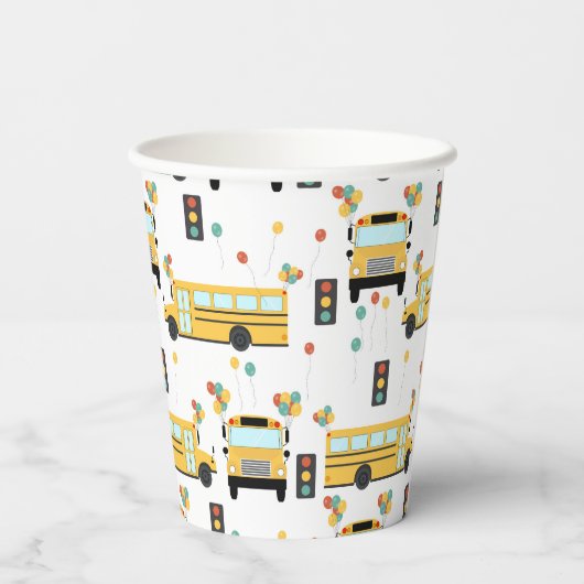 Yellow School Bus Kids Birthday Party Pappbecher (Rückseite)