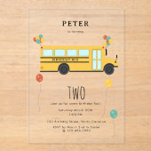 Yellow School Bus Kindergeburtstag Party Acryleinladungen (Vorderseite)