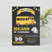 Yellow School Bus Kindergeburtstag Party Einladung (Stehend Vorderseite)