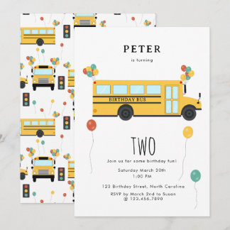 Yellow School Bus Kindergeburtstag Party Einladung