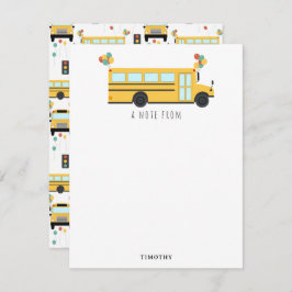 Yellow School Bus Party Kinder Name Mitteilungskarte