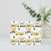 Yellow School Bus Party Klasse Feiertagspostkarte (Stehend Vorderseite)