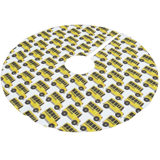 Yellow School Bus Print Bus Fahrer Lehrer Polyester Weihnachtsbaumdecke (Schrägansicht)