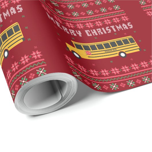 Yellow School Bus Ugge Weihnachtskraut Geschenkpapier (Rolleneckpunkt)
