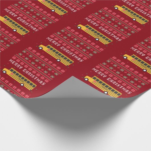 Yellow School Bus Ugge Weihnachtskraut Geschenkpapier (Ecke)