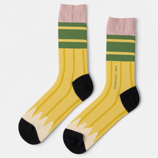 Yellow School Pencil Teachers Personalized Socken (Linkes Detail)