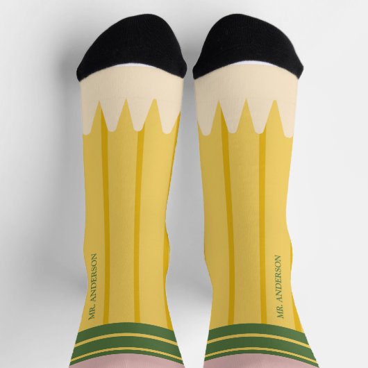 Yellow School Pencil Teachers Personalized Socken (Oben)