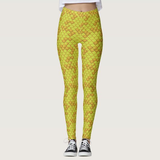 Yellow Seashell Mermaid Scale Leggings Ariel Style (Vorderseite)