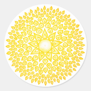 Yellow Shining Sun Mandala Runder Aufkleber