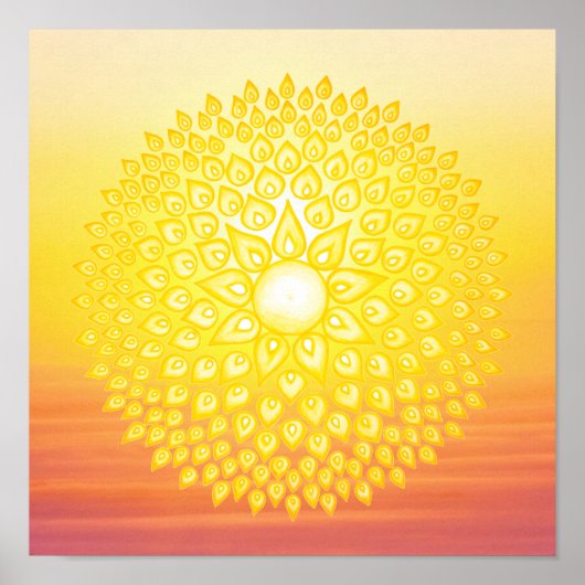 Yellow Shining Sun Mandala Sunset Poster (Vorne)
