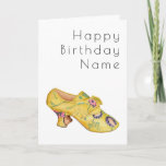 Yellow Shoe Art Deco Birthday Card Karte<br><div class="desc">Stylish white card with Art Deco style lettering and a picture of a Woman's Shoe by Stella Mosher courtesy of www.rawpixels.com.  Easily edit the template text on the front and inside the card to a message of your own choice.</div>