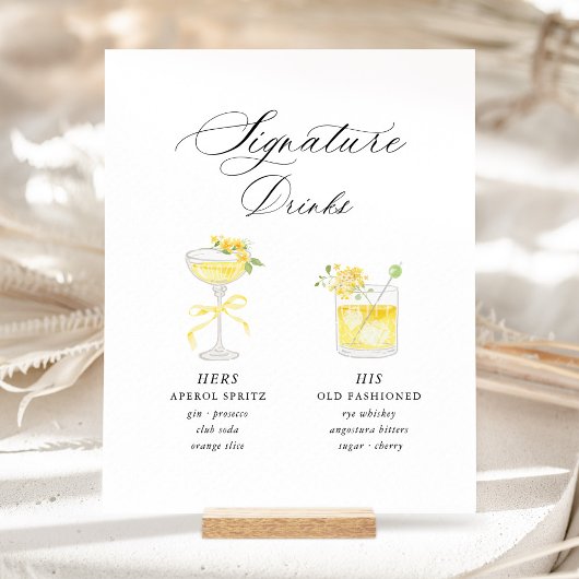 Yellow Signature Drinks Wedding Sockelschild