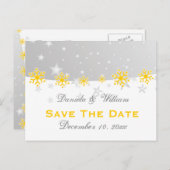 Yellow silber Schneeflocke Hochzeit Retten Sie das Ankündigungspostkarte (Vorne/Hinten)