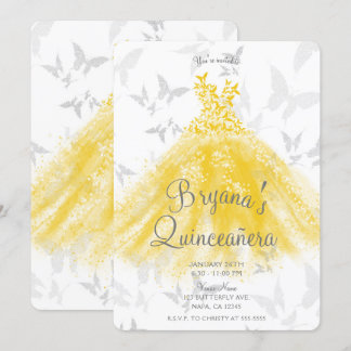 Yellow Silver Butterfly Dance Dance Dance Quinceañ Einladung