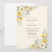 Yellow Silver Dainty Spring Wedding Einladung (Vorne/Hinten)