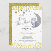 Yellow Silver Pink Owl Moon Babydusche Einladung (Vorne/Hinten)