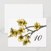 Yellow Simple Cherry Blossoms Tischnummer (Vorne/Hinten)