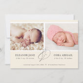 Yellow Simple Twins Foto Birth Ankündigung (Vorderseite)