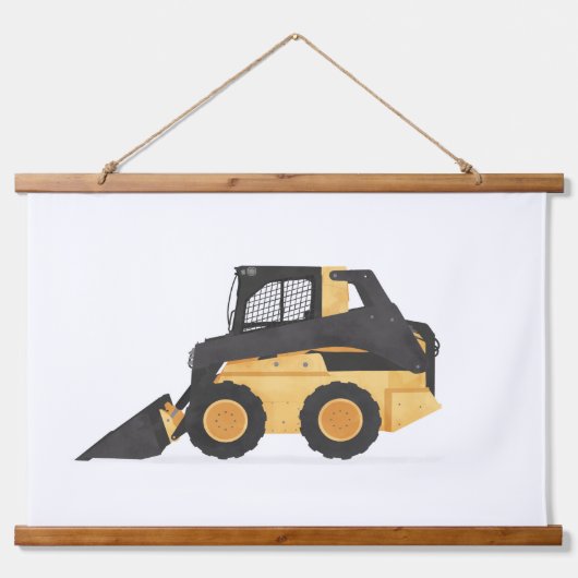 Yellow Skid Steer Contruction Kids Room Decke Wandteppich Mit Holzrahmen (Vorne)