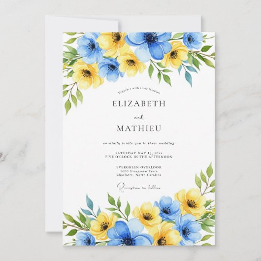 Yellow Sky Blue Gleaming Spring Wedding Einladung (Vorderseite)