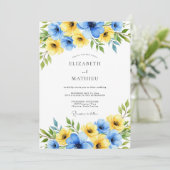 Yellow Sky Blue Gleaming Spring Wedding Einladung (Stehend Vorderseite)