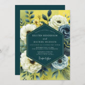 Yellow Slate Artistic Bloom Wedding Einladung (Vorne/Hinten)