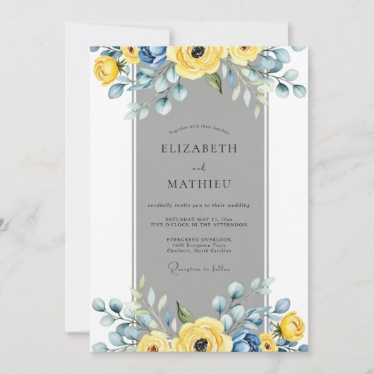 Yellow Slate Gray Elegant Spring Wedding Einladung (Vorderseite)