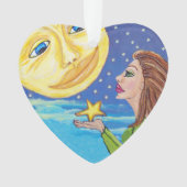 Yellow Smilam Moon Face Stars Fantasy Woman Ornament (Vorderseite)
