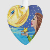 Yellow Smilam Moon Face Stars Fantasy Woman Ornament (Vorderseite)