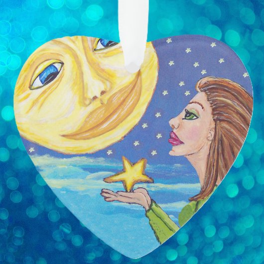 Yellow Smilam Moon Face Stars Fantasy Woman Ornament