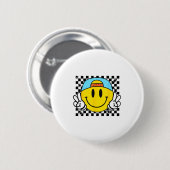 Yellow Smile Face Cute Checkered Peace Smiling Hap Button (Vorne & Hinten)