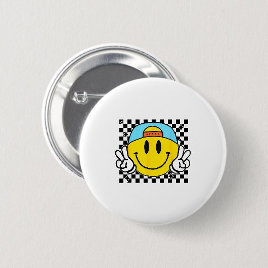 Yellow Smile Face Cute Checkered Peace Smiling Hap Button (Vorne & Hinten)
