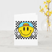 Yellow Smile Face Cute Checkered Peace Smiling Hap Karte (Gelbe Blume)