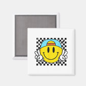 Yellow Smile Face Cute Checkered Peace Smiling Hap Magnet (Vorderseite/Rückseite)
