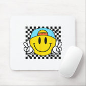 Yellow Smile Face Cute Checkered Peace Smiling Hap Mousepad (Mit Mouse)
