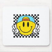 Yellow Smile Face Cute Checkered Peace Smiling Hap Mousepad (Vorne)
