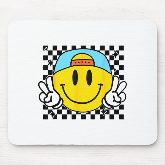 Yellow Smile Face Cute Checkered Peace Smiling Hap Mousepad (Vorne)