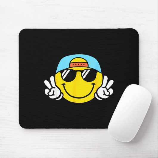 Yellow Smile Face Cute Checkered Peace Smiling Hap Mousepad (Mit Mouse)