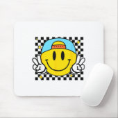 Yellow Smile Face Cute Checkered Peace Smiling Hap Mousepad (Mit Mouse)