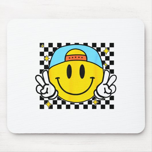 Yellow Smile Face Cute Checkered Peace Smiling Hap Mousepad (Vorne)