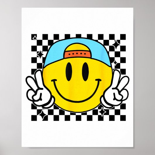 Yellow Smile Face Cute Checkered Peace Smiling Hap Poster (Vorne)