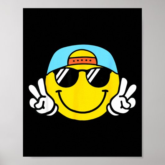 Yellow Smile Face Cute Checkered Peace Smiling Hap Poster (Vorne)