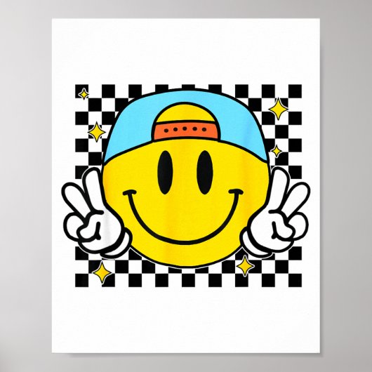 Yellow Smile Face Cute Checkered Peace Smiling Hap Poster (Vorne)