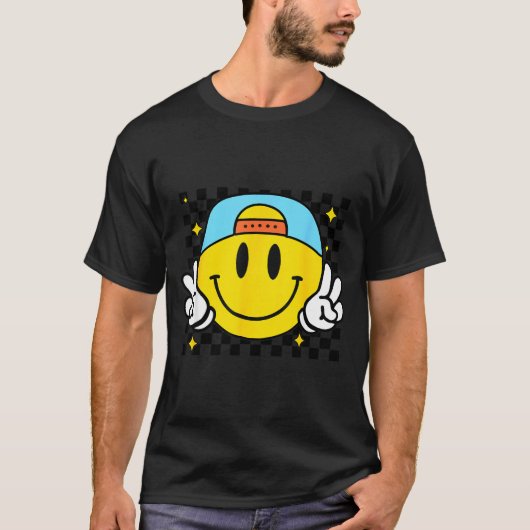 Yellow Smile Face Cute Checkered Peace Smiling Hap T-Shirt (Vorderseite)