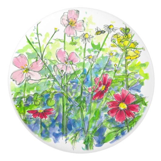 Yellow Snapdragons Honey Bee Cosmos Keramikknauf (Vorderseite)