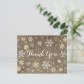 Yellow Snowflakes Winter Burlap Danke Karte (Stehend Vorderseite)