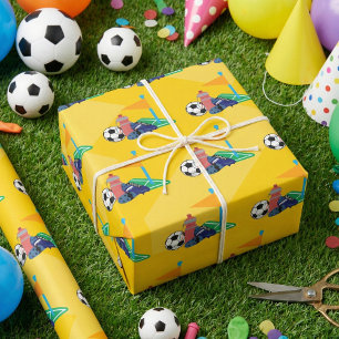 Yellow Soccer Ball Kids Wrapping Paper Geschenkpapier