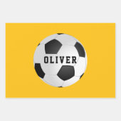Yellow Soccer Football Balls Kinder Name Weihnacht Geschenkpapier Set (Vorderseite)
