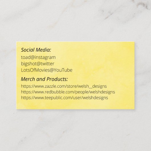 Yellow Social calling card-Disc Golf Visitenkarte (Rückseite)